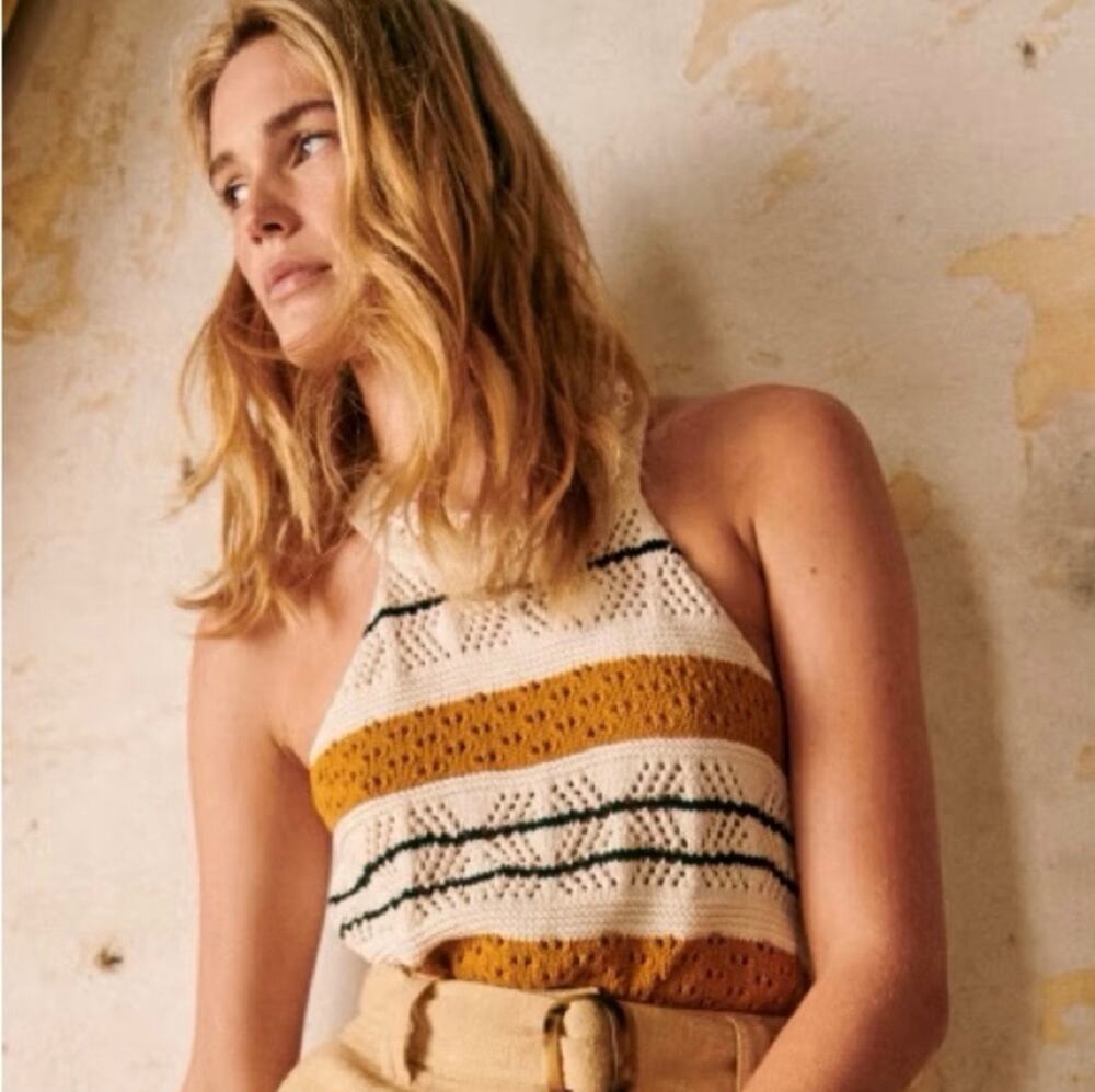 La Maille Sezane Malvina Top in Ecru / Black / Mustard Size US 14 / FR 46 NWOT✨